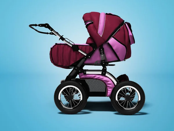 Spaceru Nowy Różowy Wózek Dla Dziecka Stronie Widoku Renderowania Niebieskim — Zdjęcie stockowe