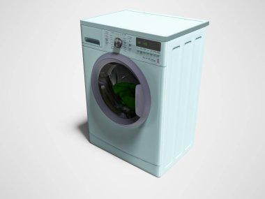 Modern mavi çamaşır makinesi su 3d render gölge ile gri arka plan üzerine bir şeyler ile
