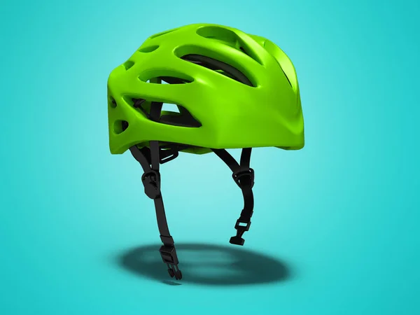 Modern green bicycle helmet for rides in the park 3d render on blue background with shadow