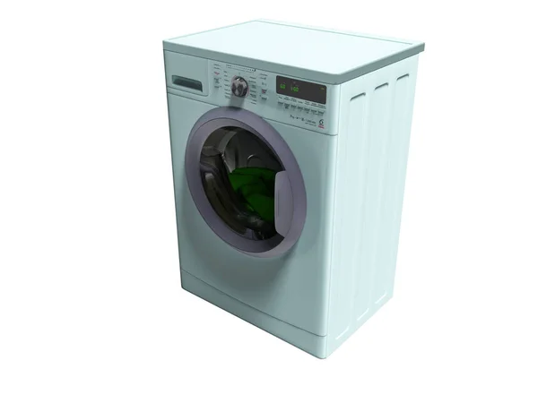 Modern blå tvättmaskin med saker i vatten 3d render o — Stockfoto