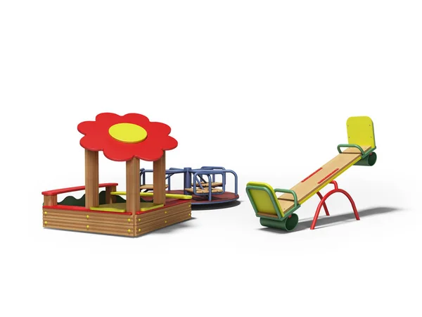 Moderner Holzspielplatz für Kinder mit Sandkasten und zwei Schaukeln — Stockfoto