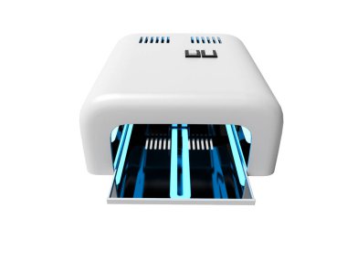 Beyaz arka plan üzerinde manikür üstten görünüm 3d render için kurutma lambası 