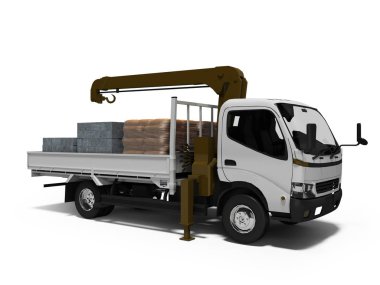 Beyaz çekiciyi malzemeler 3d r binanın tam kahverengi Vinçli