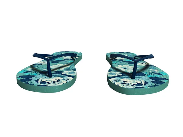 Blue beach slippers front view 3d render on white background no — Stock Photo, Image