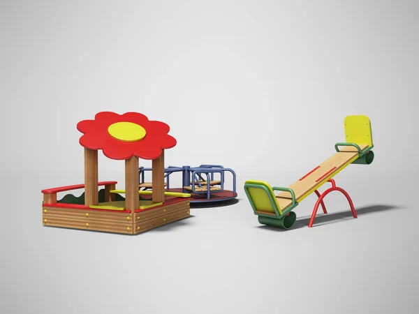Сучасний дерев'яний майданчик для дітей з пісочницею і двома гойдалками — стокове фото