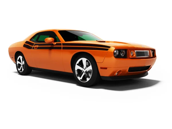 影で白い背景に旅行 3 d レンダリングのためのオレンジ色の車 — ストック写真