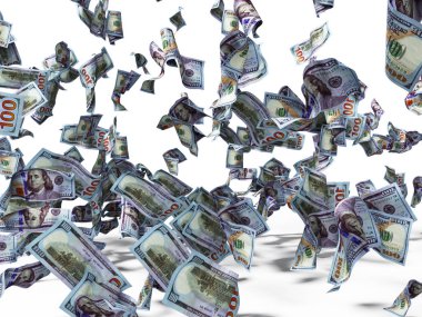 Kat 3d render düşen yeni yüz dolarlık banknot
