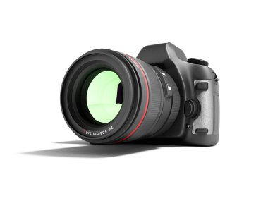 Yeni profesyonel zoom kamera 3d render beyaz zemin üzerine 