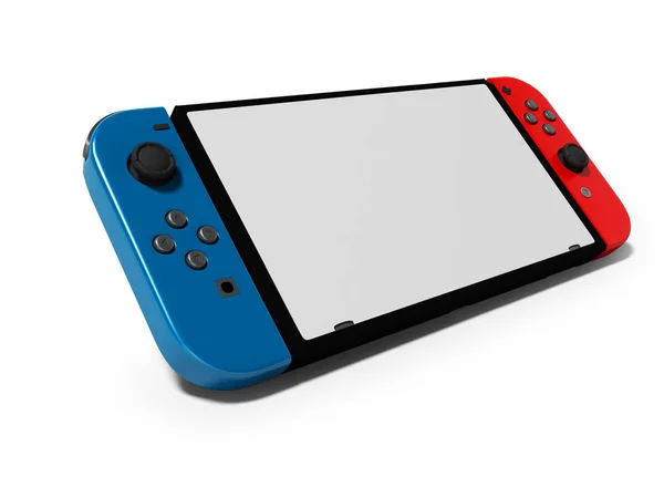 W에서 태블릿 3d 렌더링에 대 한 파란색 및 빨간색 조이스틱 무선 게임 패드 — 스톡 사진