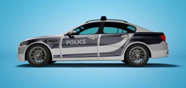 Mavi aksan yan görünümü 3d render mavi ile modern polis arabası 