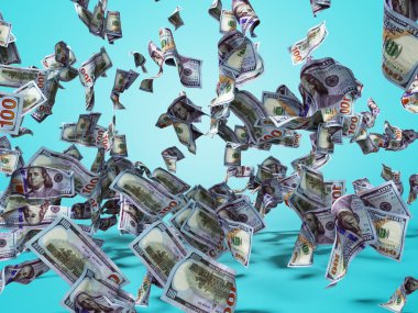 Kat 3d render düşen yeni yüz dolarlık banknot