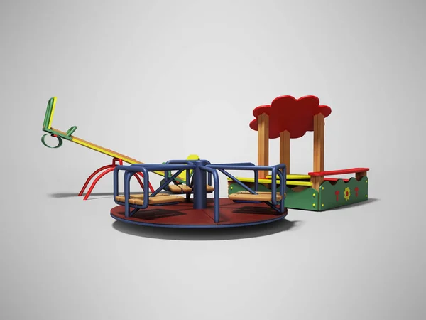 Moderno parco giochi per bambini con sabbiera e due altalene 3d re — Foto Stock