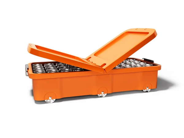 现代橙色便携式冰箱, 用于铝罐中的饮料 — 图库照片