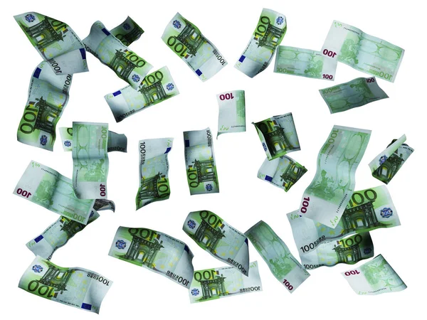 Billetes de euro vuelan hacia abajo en el suelo 3d renderizar sobre fondo blanco n —  Fotos de Stock