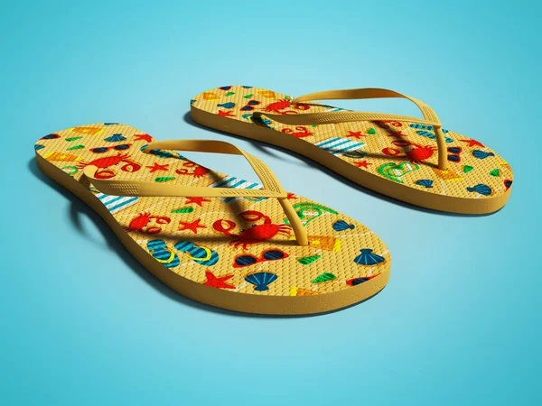 Moderne strand slippers met strand dieren op de sneak 3d render — Stockfoto