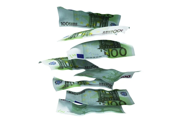 Notas de euro voar para baixo a pilha de renderização 3d no fundo branco no s — Fotografia de Stock