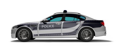 Beyaz mavi aksan yan görünümü 3d render ile modern polis arabası