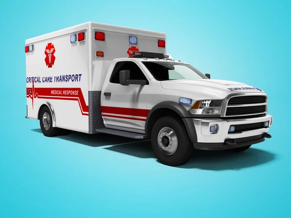 Voiture d'ambulance pour le transport des patients rendu 3d sur bleu b — Photo