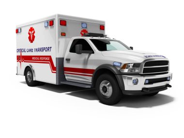 Ambulans araba nakliye için-beyaz üzerine hastalar 3d render 