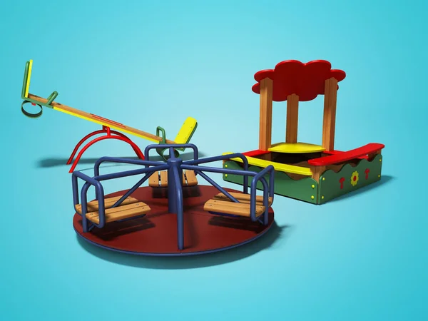 Zona de juegos moderna para niños con arenero y columpios 3d render — Foto de Stock