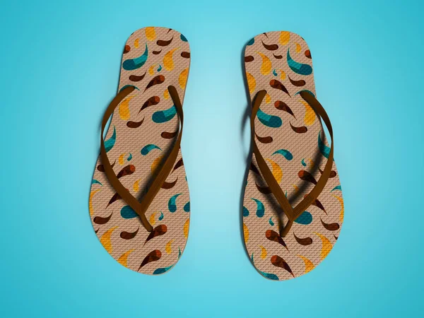 Moderne mens strand slippers met blots 3d render op blauwe CHTERGRO — Stockfoto