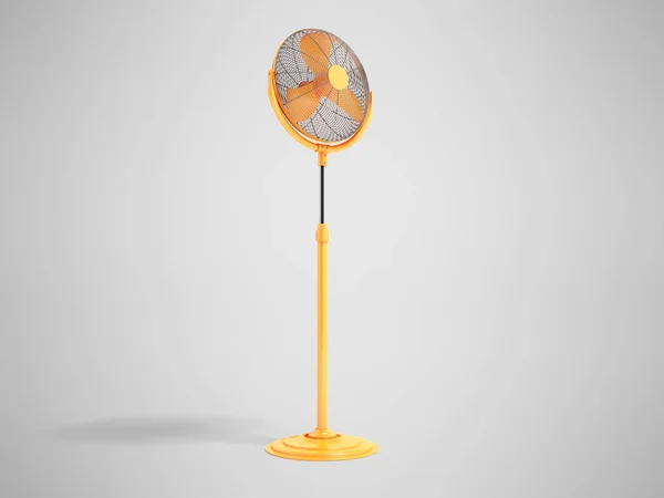 Orange electric fan on foot for cooling room 3d render on gray b