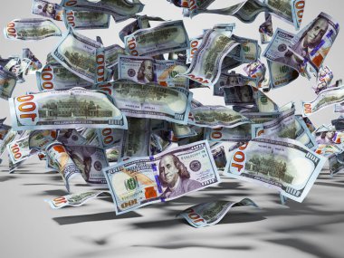yüz dolarlık banknotlar zemin 3d render düşen