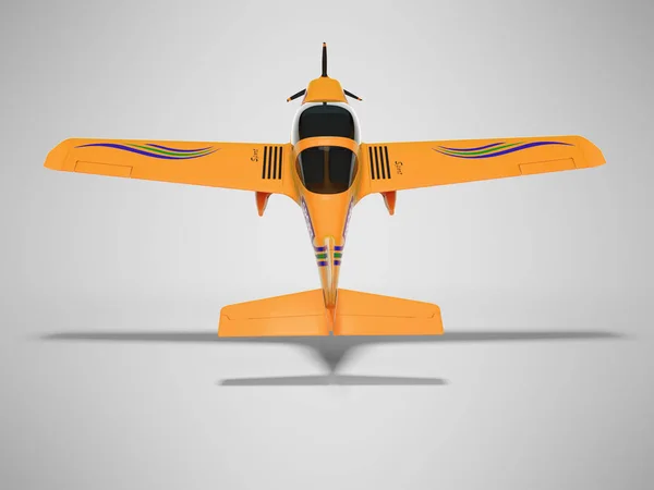 Оранжевый легкий двухместный самолет взлетает в 3-м эшелоне на заднем плане — стоковое фото
