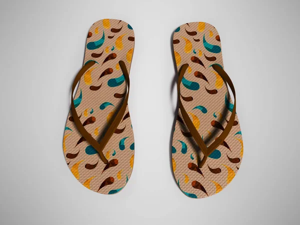 Moderne mannen strand slippers met blots 3D render op Gray backgro — Stockfoto