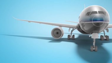 Gölge ile mavi arka planda Havacılık yolcu uçağı izole 3D render