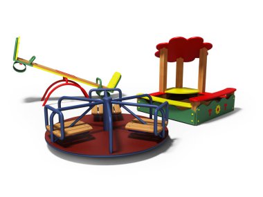 Sandbox ve salıncaklar 3d render ile çocuklar için modern oyun alanı