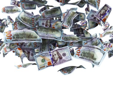 yüz dolarlık banknotlar zemin 3d render düşen