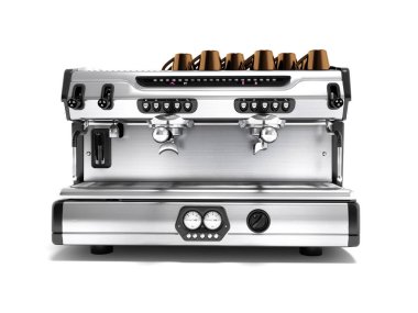 Profesyonel kahve makinesi ile kahve bardak 3D render beyaz 