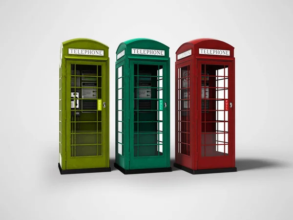 Telephone booth red green yellow 3d render on gray background wi — Stock Photo, Image