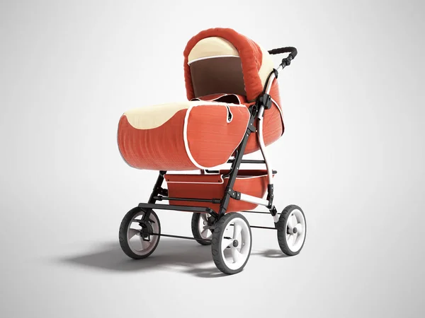 Новая оранжевая коляска для ребенка, весь сезон 3d рендеринг на серой спине — стоковое фото