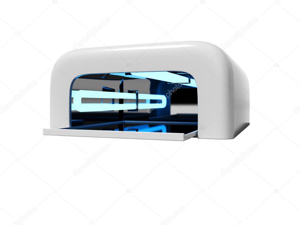 White lamp for manicure with ultraviolet light 3D render on whit