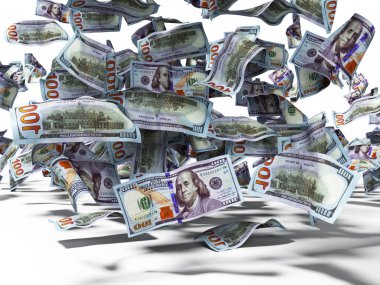 yüz dolarlık banknotlar zemin 3d render düşen