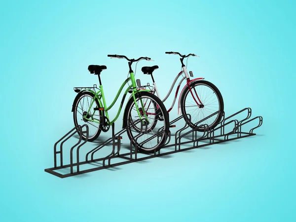 Mavi arka planda bisiklet durdurma 3D render ile iki bisiklet — Stok fotoğraf