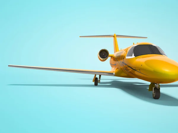 Turuncu iş yolcu uçak izole 3D gölge ile mavi arka planda render — Stok fotoğraf