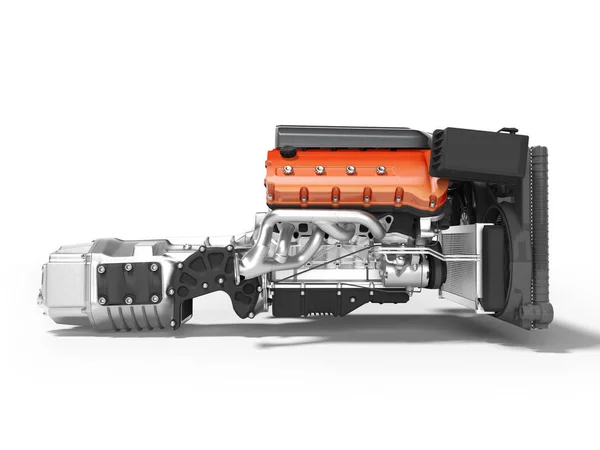 Motor de coche con filtros de aire con vista lateral caja de cambios 3d render on — Foto de Stock