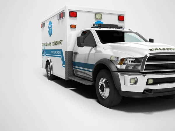 Ambulance with blue accents 3d render on gray background with sh — Stock Photo, Image