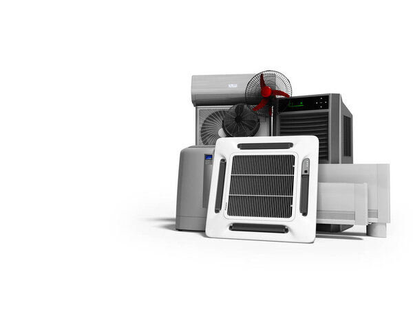 Concept set of equipment for heating and cooling of premises 3d 