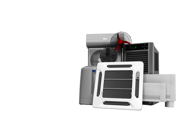 Concept set of equipment for heating and cooling of premises 3d 