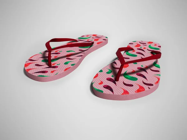 Roze slippers met kleur patroon voor het strand 3D renderen op grijs — Stockfoto