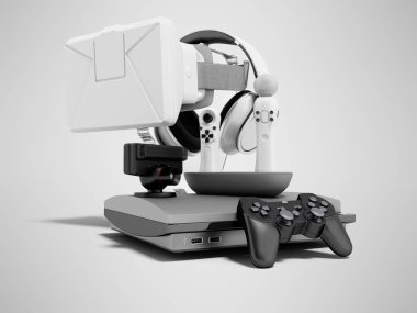 Gri backg üzerinde eğlence 3d render için oyun konsolları Grubu