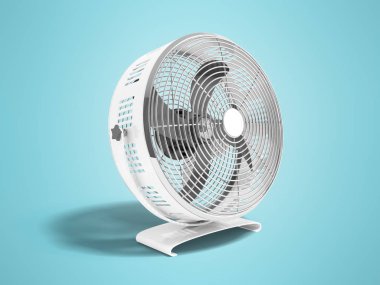 Soğutma odaları için metal beyaz büyük fan gölge ile mavi arka plan üzerinde 3d render