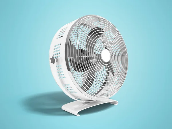 Металлический белый большой вентилятор для охлаждения помещений 3D рендеринг на голубом фоне с тенью — стоковое фото