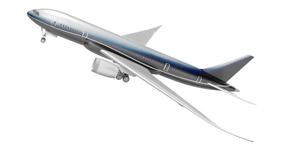 Passenger plane takes off side view 3d render on white backgroun — Stock Photo, Image