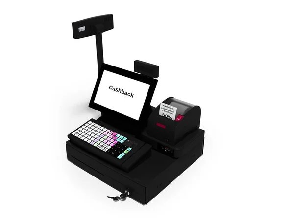 Cajero gris con monitor con función de devolución de efectivo durante la impresión — Foto de Stock