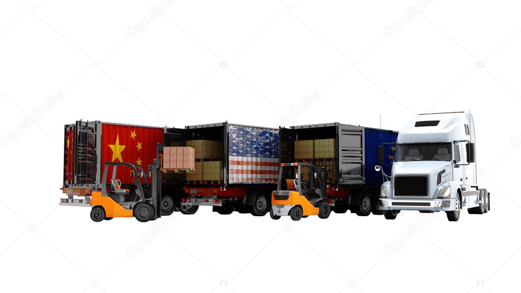 Modern concept of loading goods in trailer for transporting dump